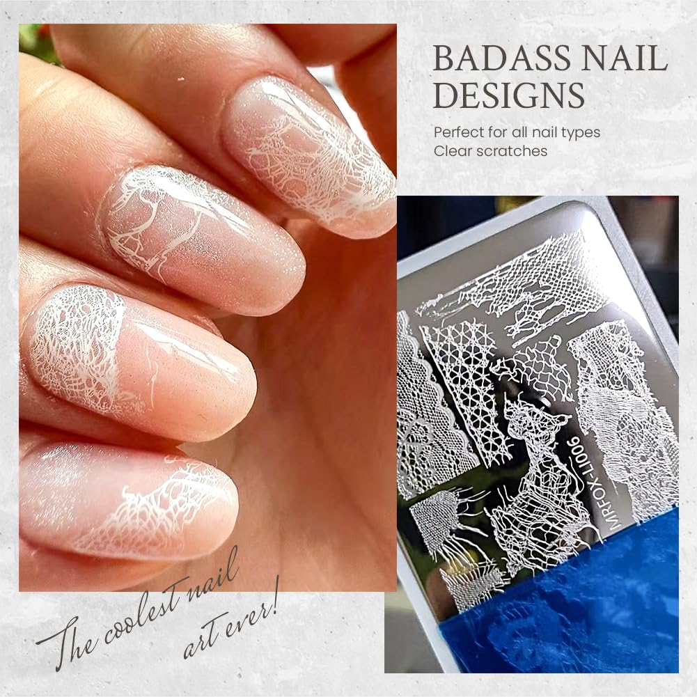 5 Pcs Nail Stencils Plates for Nail Art - Lace Butterfly & Distressed Design, Reusable Stainless Steel Nail Stamping Templates for Manicure