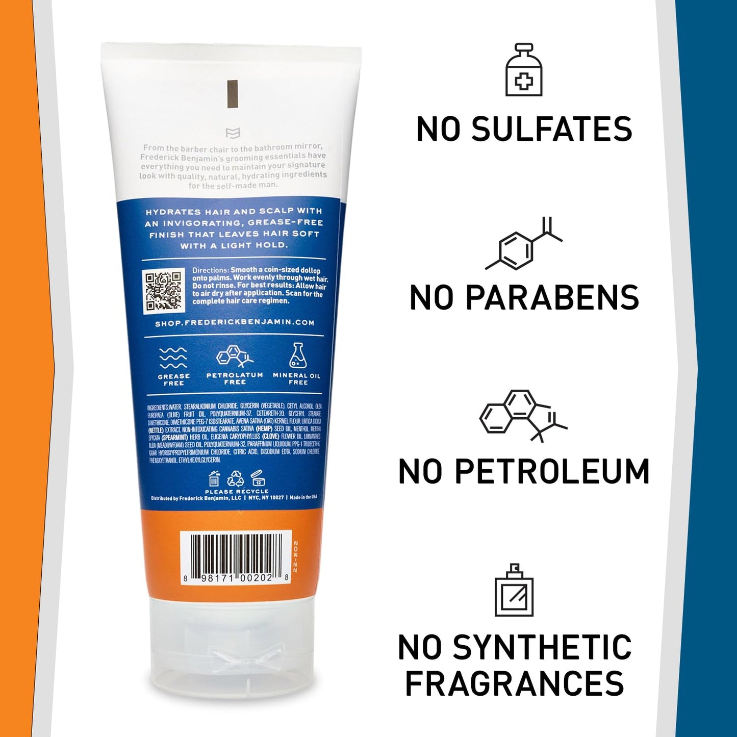 Frederick Benjamin Daily Hydrator, Hydrating Hair Cream with Light Hold, Natural Hair Moisturizer for Men, Hydrates & Replenishes Dry, Itchy Scalp & Hair, 5.1oz