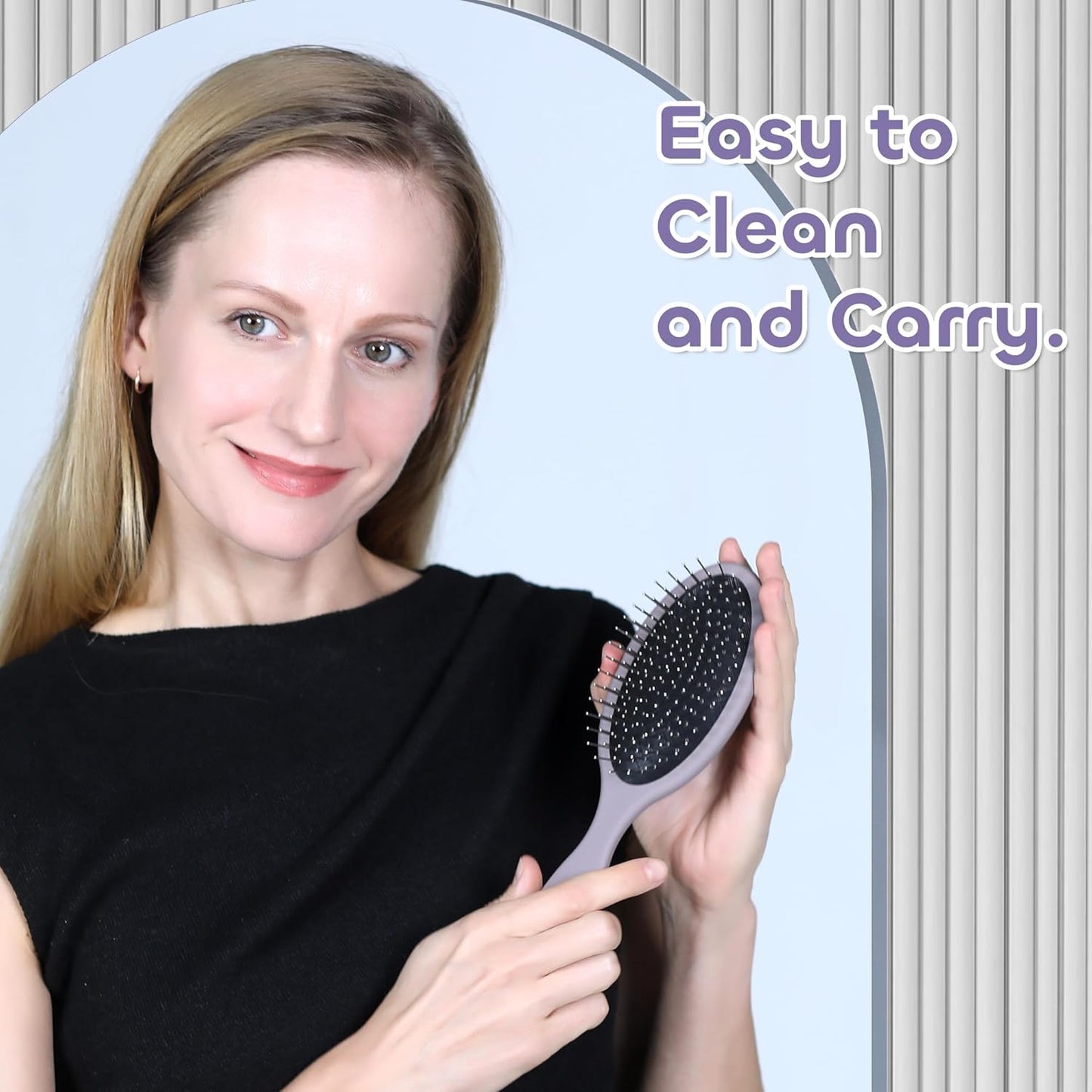 WeiLa Anti-Static Hair Brush Oval, Stainless-Steel Bristles Detangler for Wigs & Hair, ABS Handle (Pink, Regular)