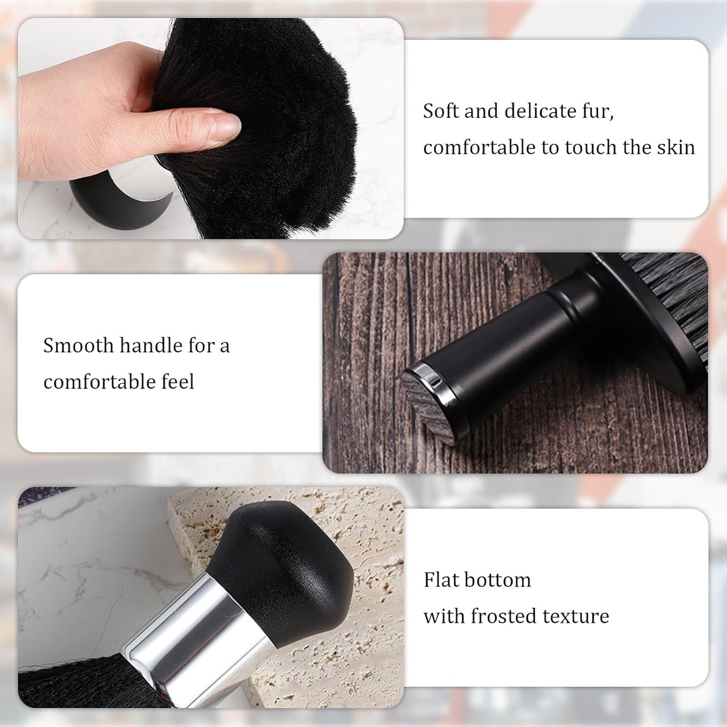 3Pcs Black Neck Dust Brush Set with Storage Bag, Soft Bristled Matte Handle Hair Brush & Barber Duster for Salon Essentials