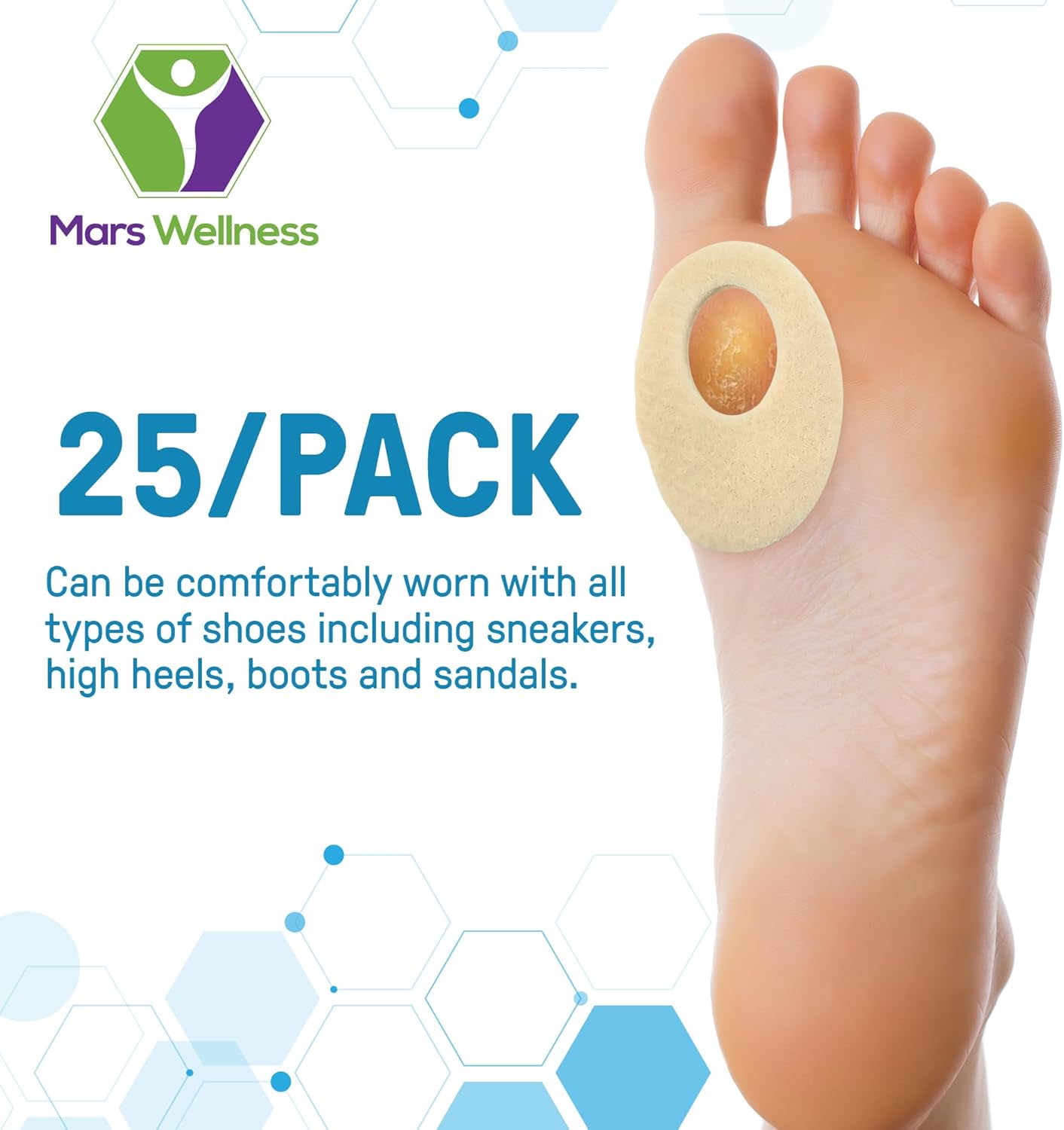 Oval Shaped Felt Callus Protective Pads - Adhesive Foot Pads That Surround Calluses from Rubbing On Shoes - 1/8" - 25 Pack