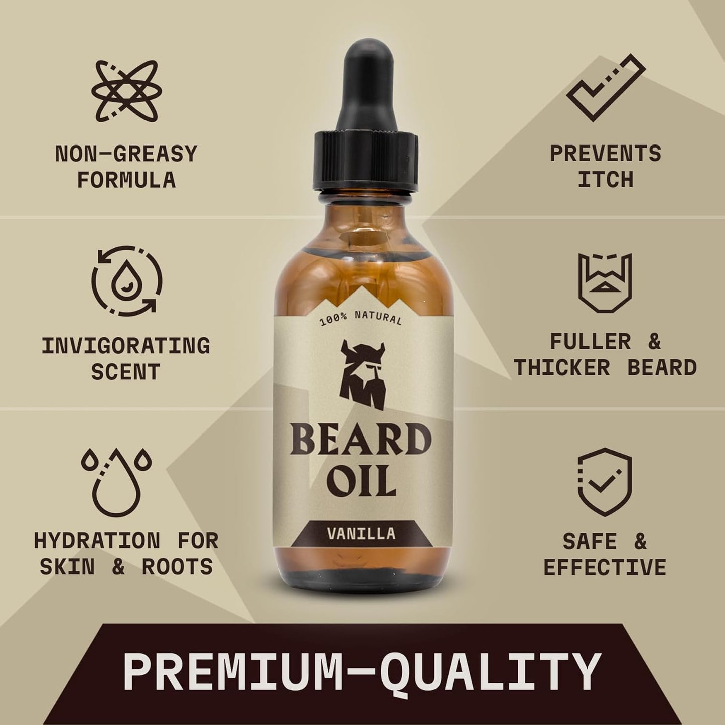 Striking Viking Beard Oil for Men - 2 Fl Oz, 3 Pack, Vanilla Scent - Naturally Derived Conditioner with Almond, Tea Tree, Argan & Jojoba Oil for Beard Growth, Softening & Moisturizing