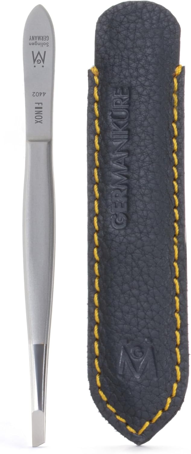 GERMANIKURE Slanted Tweezers in Leather Case - Made in Solingen Germany