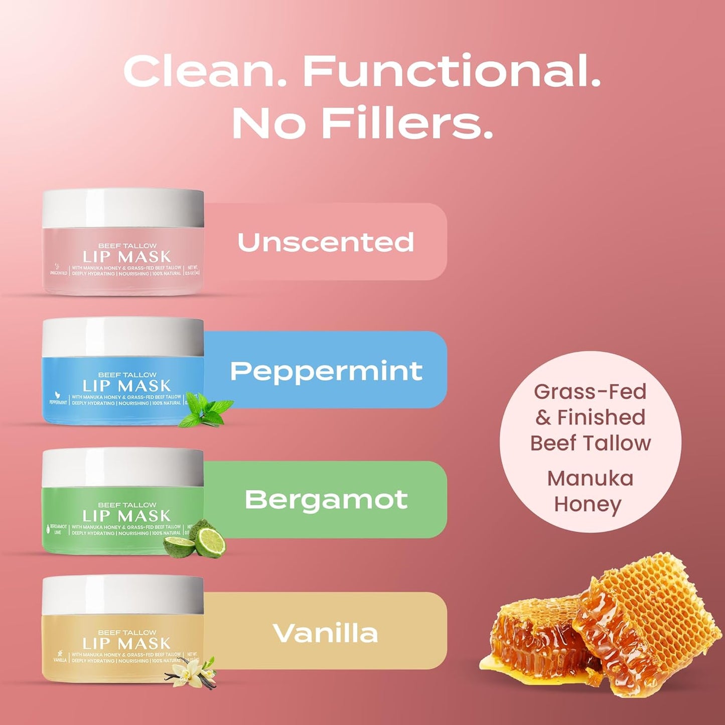 Body Restore Grass Fed Beef Tallow Lip Mask, Manuka Honey – Christmas Stocking Stuffers, White Elephant, Hydrating Moisture, Travel Essentials, Self Care, Birthday Gifts for Women, Men – Unscented