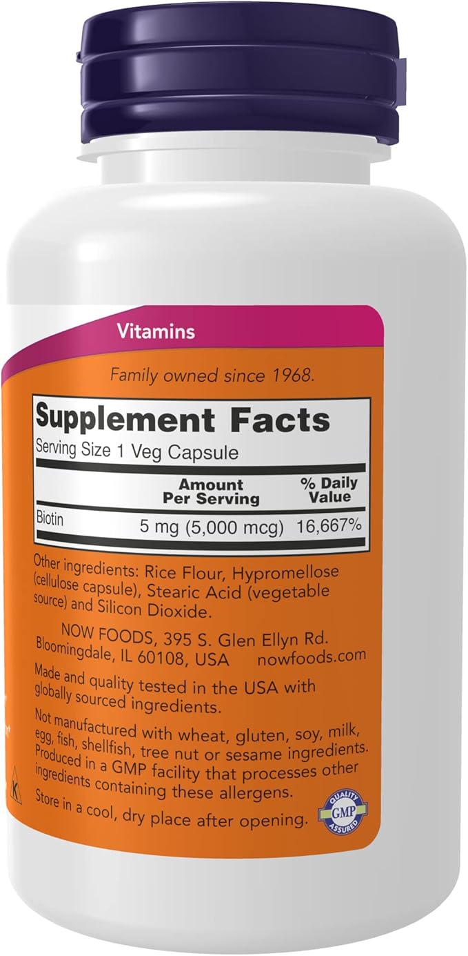 NOW Foods Biotin 5000 mcg Capsules, 120 Count