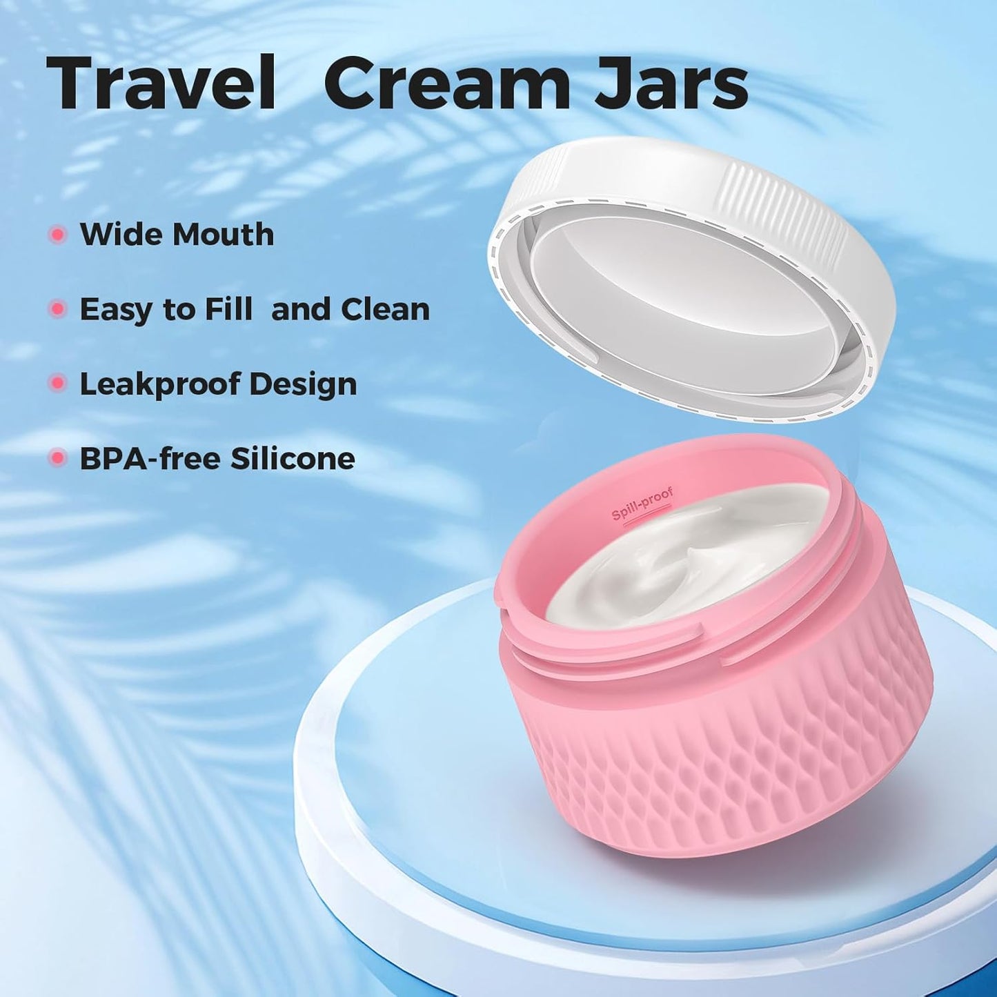 BPA Free Silicone Cream Jars - TSA Approved 3oz Travel Size Containers, Leak-proof with Lid for Cosmetic, Face, Hand, Body Glitters
