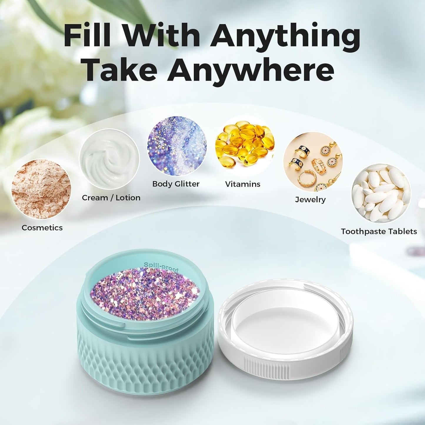 Silicone Cream Jars, BPA Free, TSA Approved 1.3oz Travel Size Containers, Leak-proof, 40ML, Black