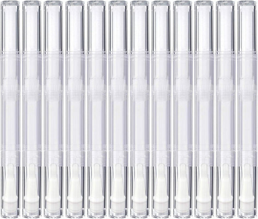 12 Pack 3 ml Transparent Twist Pens, Empty Nail Oil Pen with Brush Tip, Cosmetic Lip Gloss Container Applicators Eyelash Growth Liquid Tube (12x)