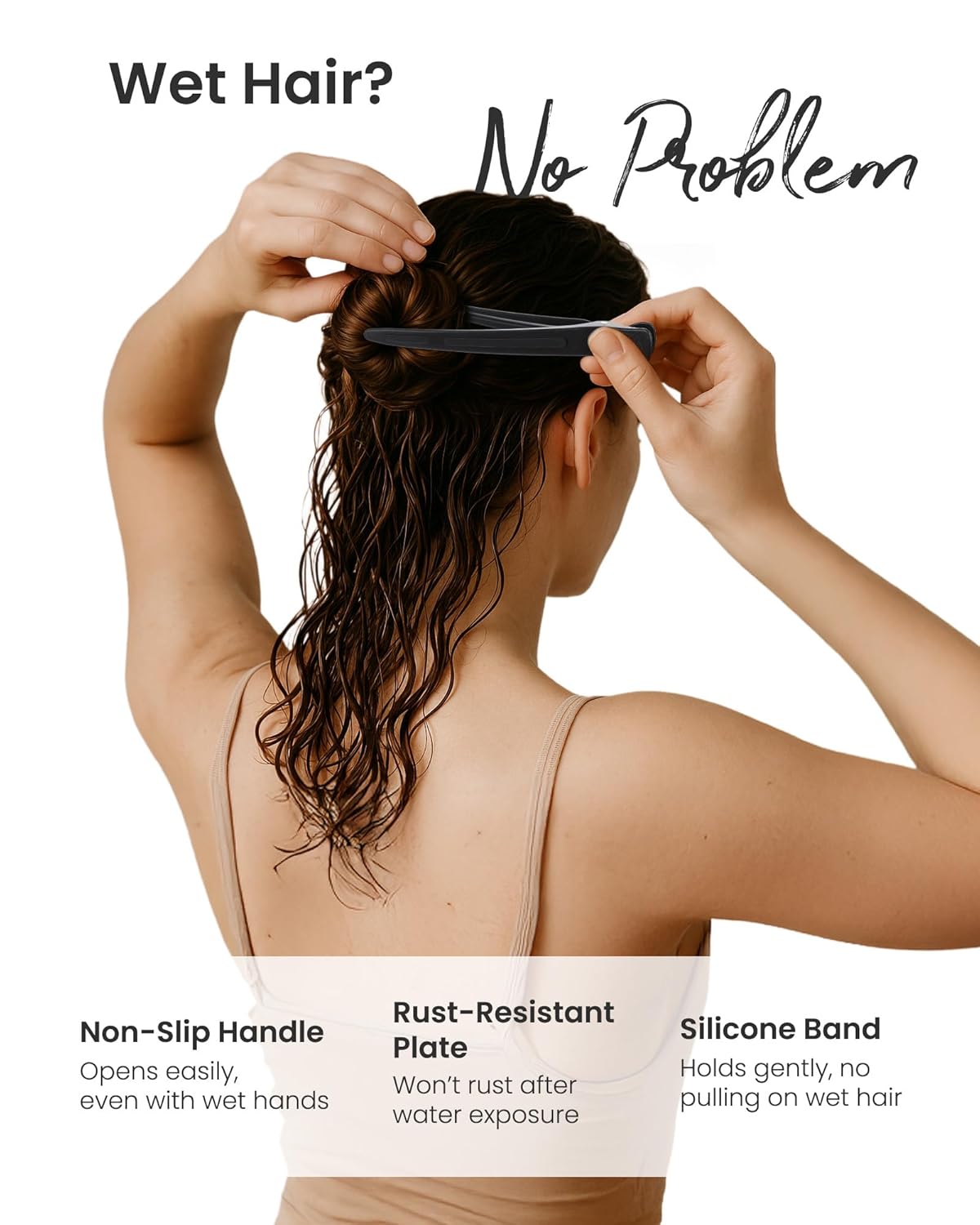 AIMIKE Extended Sectioning Hair Clips w/Built-in Silicone Band, 4.8" No-Crease Non-Slip Hair Styling Clips for Thick, Long Hair – Blow Drying,Hair Rollers, Rust-Free –6 Pack, Black Duckbill Clips