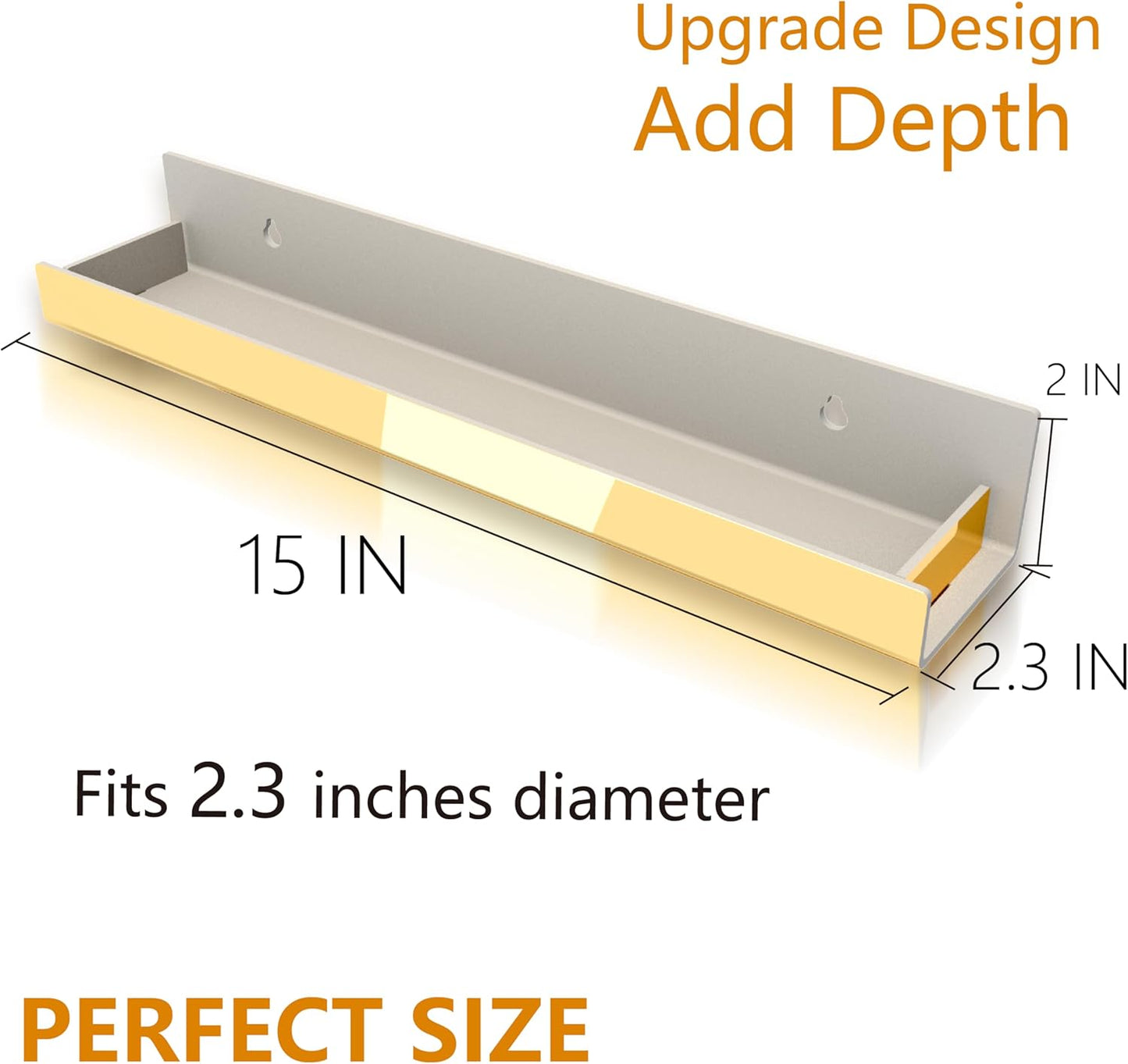 4 Pack 15 Inch Gold Reflective Acrylic Shelves, Gold Foating Shelves, Modern Sunglasses Essential Oil Picture Ledge Display Toy Storage Shelf