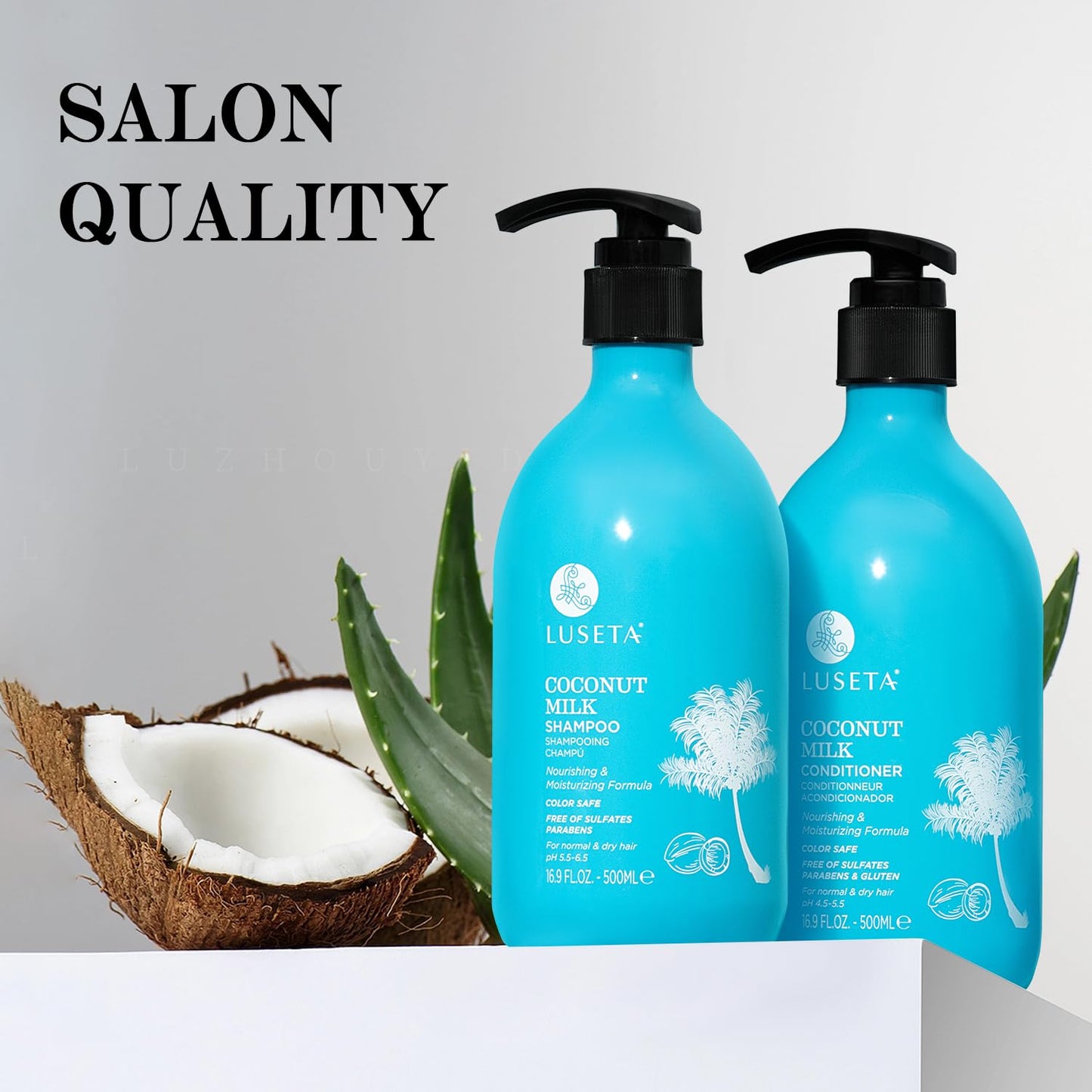 L LUSETA Coconut Milk Shampoo & Conditioner, Nourishing & Moisturizing Hair, Sulfate & Paraben Free, Keratin & Color Safe, 16.9oz Each