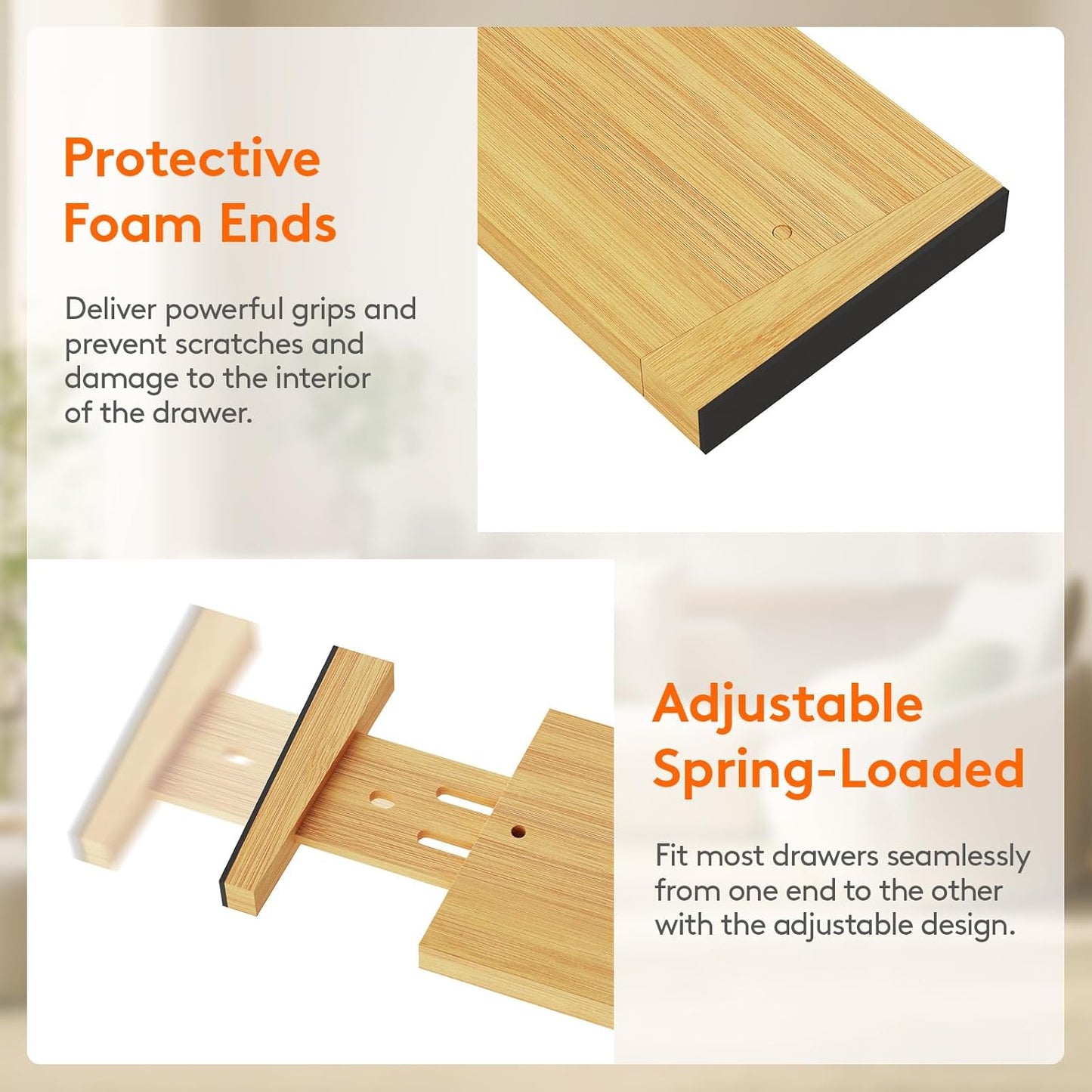 Lifewit 4 Pack 4" High Bamboo Drawer Dividers, 17-21.5" Adjustable Drawer Organizers for Clothes, Wood Dresser Drawer Divider, Expandable Deep Drawer Separators for Dresser, Kitchen, Bedroom, Bathroom