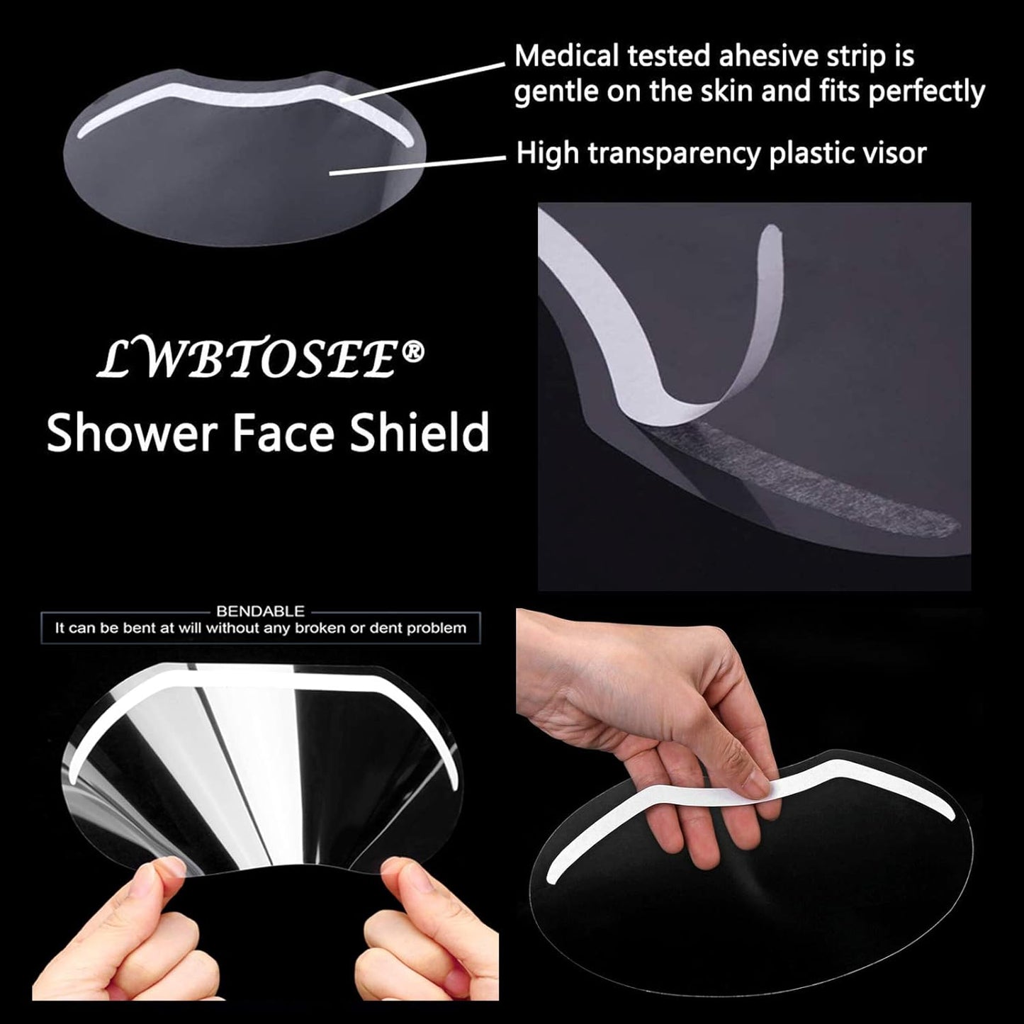 LWBTOSEE Disposable Transparent Haircut Shield for Forehead & Glasses - Waterproof Adhesive, Blocks Falling Hair & Water During Showering/Cutting-50pcs