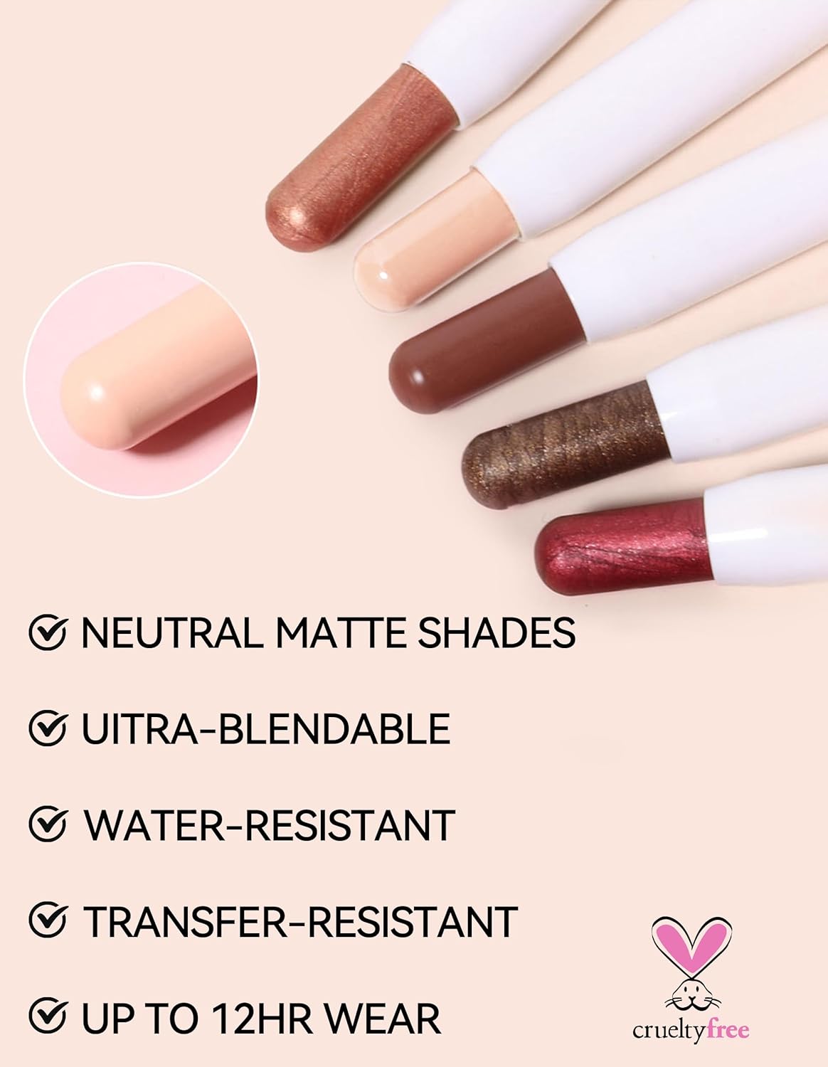 Erinde Waterproof Cream Eyeshadow Stick, Matte Nude Eye Shadow Sticks, Longwear Blendable High Pigmented, Neutral Eye Shadow Sticks Matte for Older Eyes, Smokey Eyeshadow Pencil Crayon, Nude beige