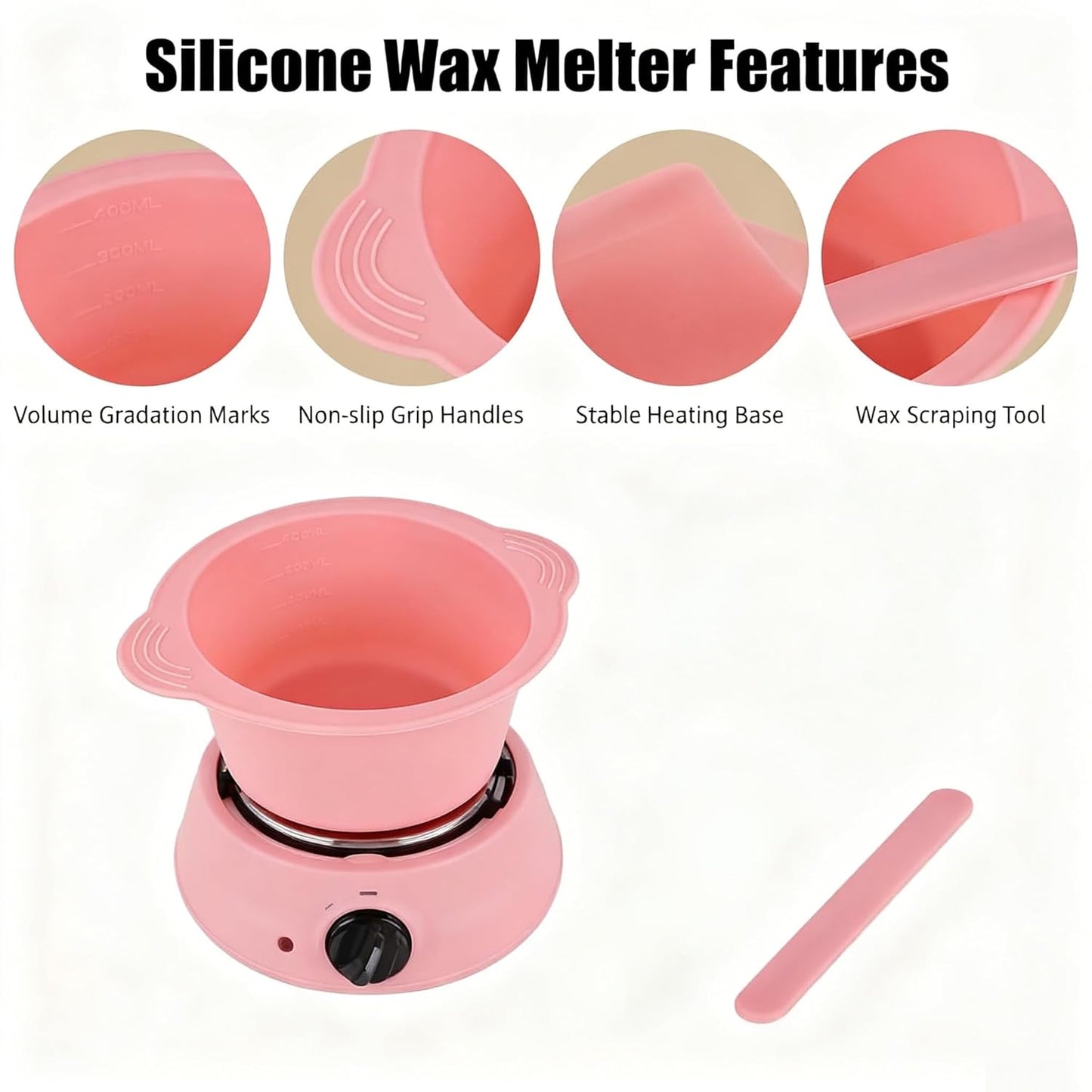 1 Pack Silicone Wax Pot, Wax Warmer Liner with Spatula Sticks, Reusable Waxing Pot Liner for Hair Removal (1)
