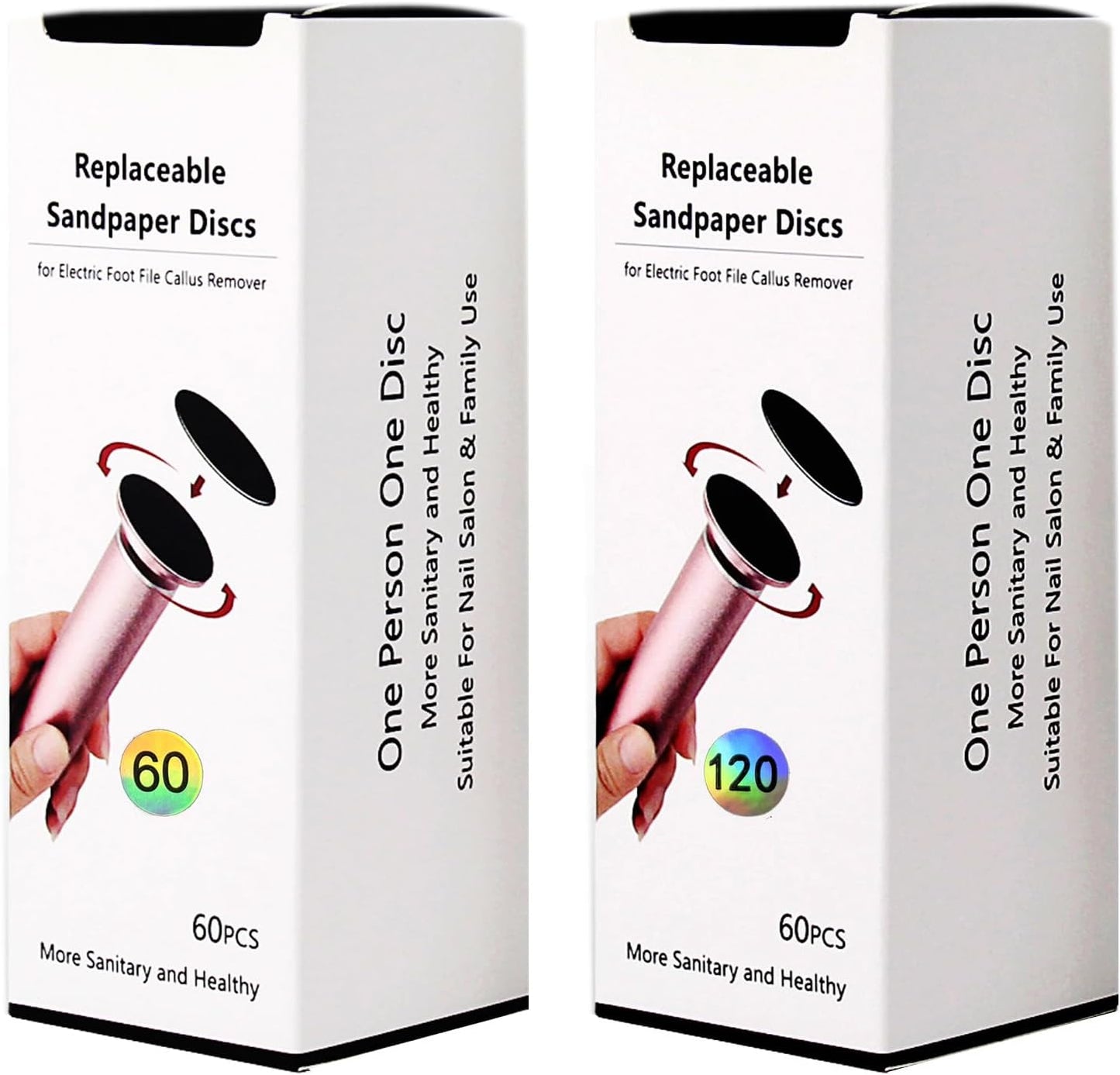 120pcs Replaceable Sandpaper Discs 60 Grit 120 Grit, Thick Self-Adhesive Replacement Sandpaper Refill Sanding Pads for Electric Foot Callus Remover Feet Sander (60 Grit +120 Grit)