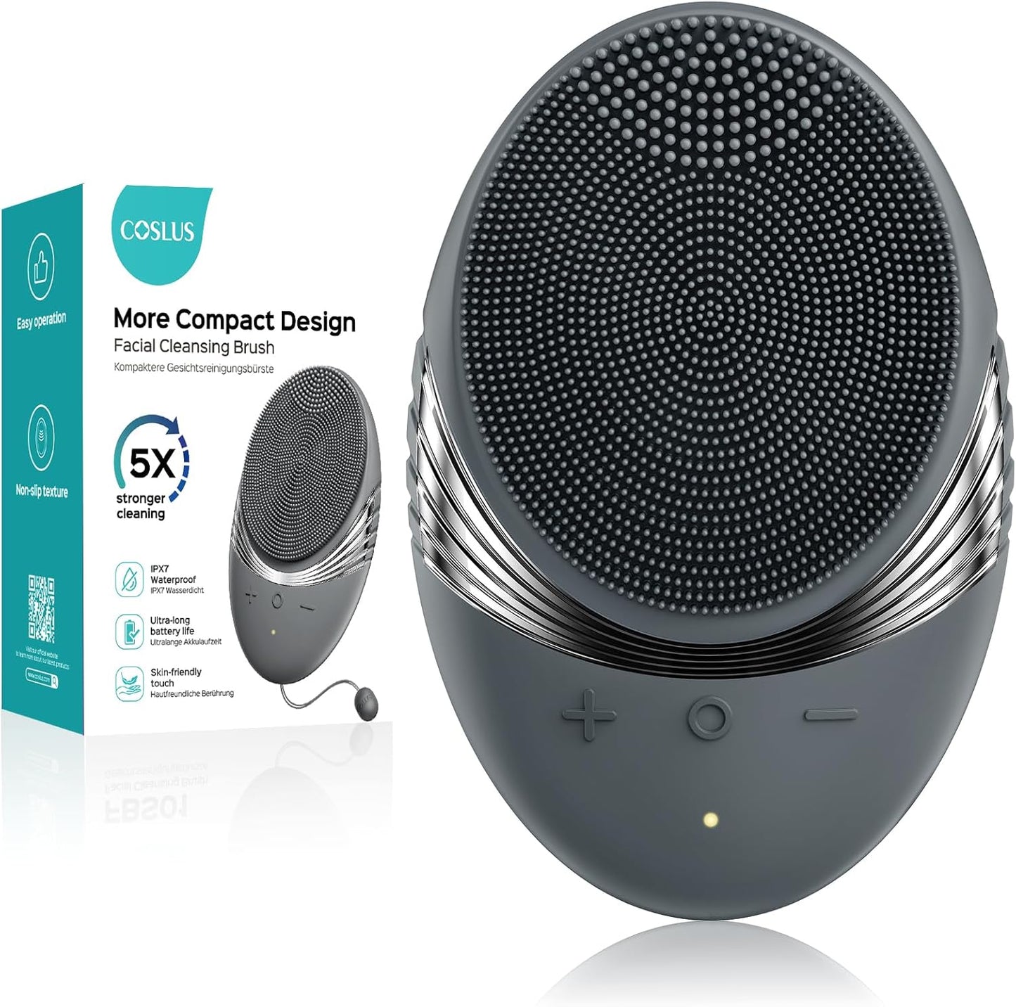 COSLUS Facial Cleansing Brush Face Scrubber : Portable Silicone Waterproof Rechargeable Face Wash Brush, 5 Cleansing Modes, Electric Deep Cleaning for Men & Women, Removing Blackhead, Exfoliating
