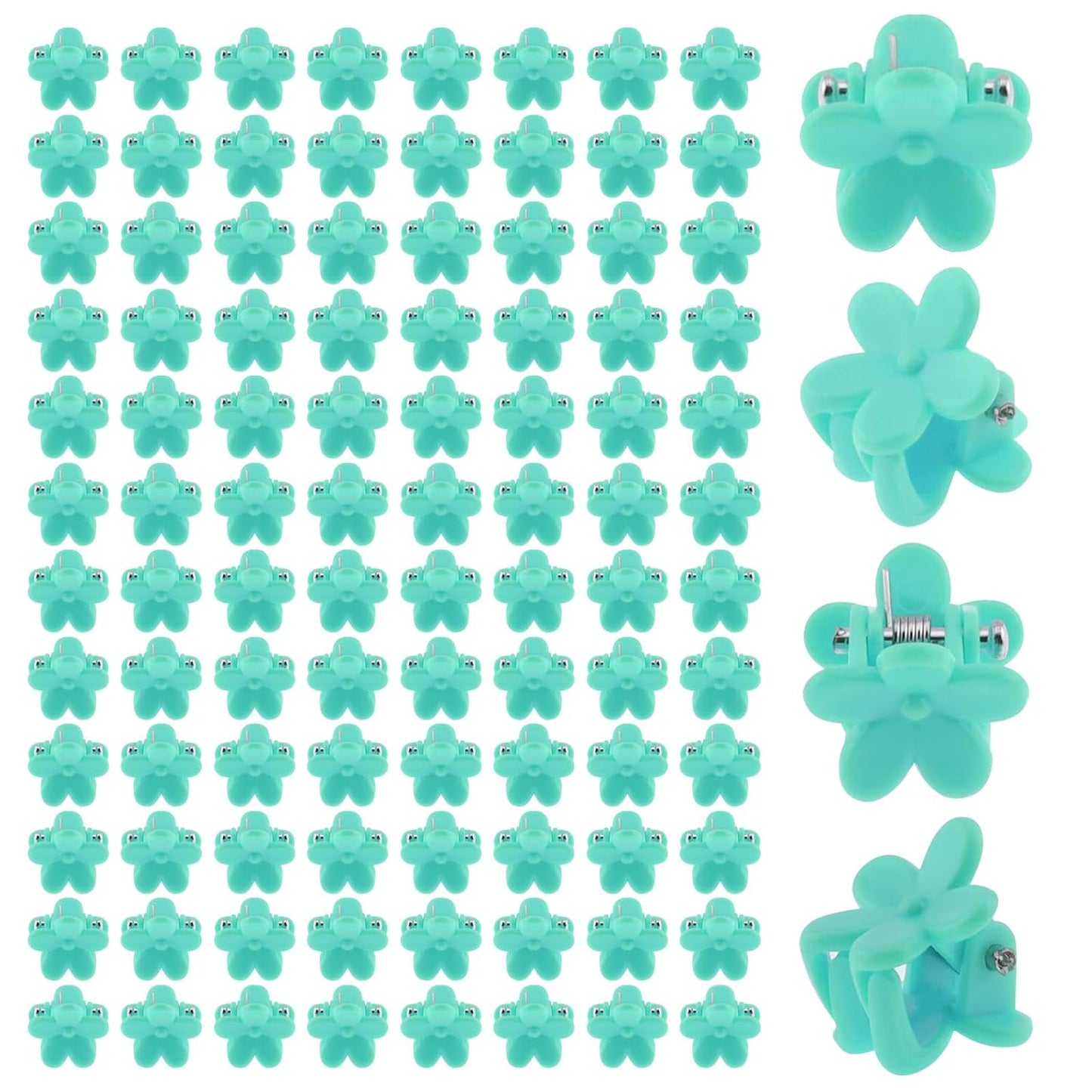 100 Pack Mini Flower Hair Claw Clips Small Flower Hair Clip Accessories for Fine Hair Bangs Toddler Girls and Women (Greenish-blue)