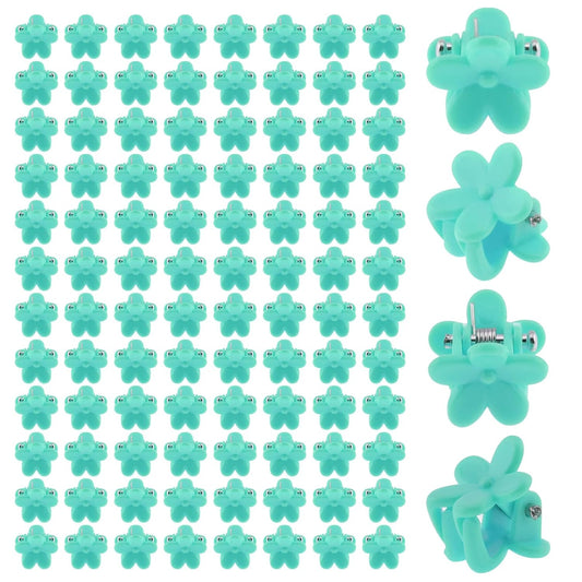 100 Pack Mini Flower Hair Claw Clips Small Flower Hair Clip Accessories for Fine Hair Bangs Toddler Girls and Women (Greenish-blue)