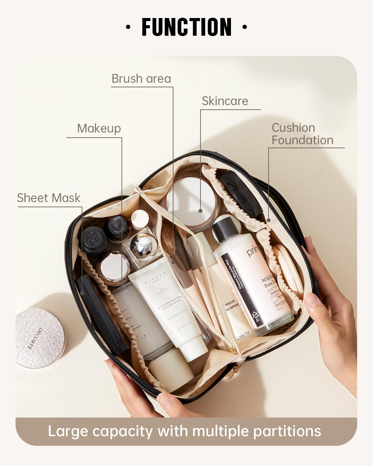 EACHY Travel Makeup Bag,Large Capacity Cosmetic Bags for Women,Waterproof Portable Pouch Open Flat Toiletry Bag Pattern Makeup Bag