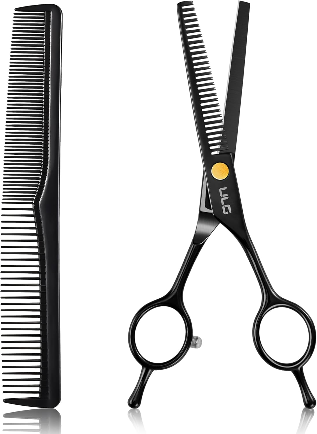 ULG 6.5" Professional Texturizing & Thinning Shears with Haircut Comb, Ultra Sharp Japanese Stainless Steel, Ambidextrous Ergonomic Handle for Barbers, Stylists, Salon & Home Use, Black