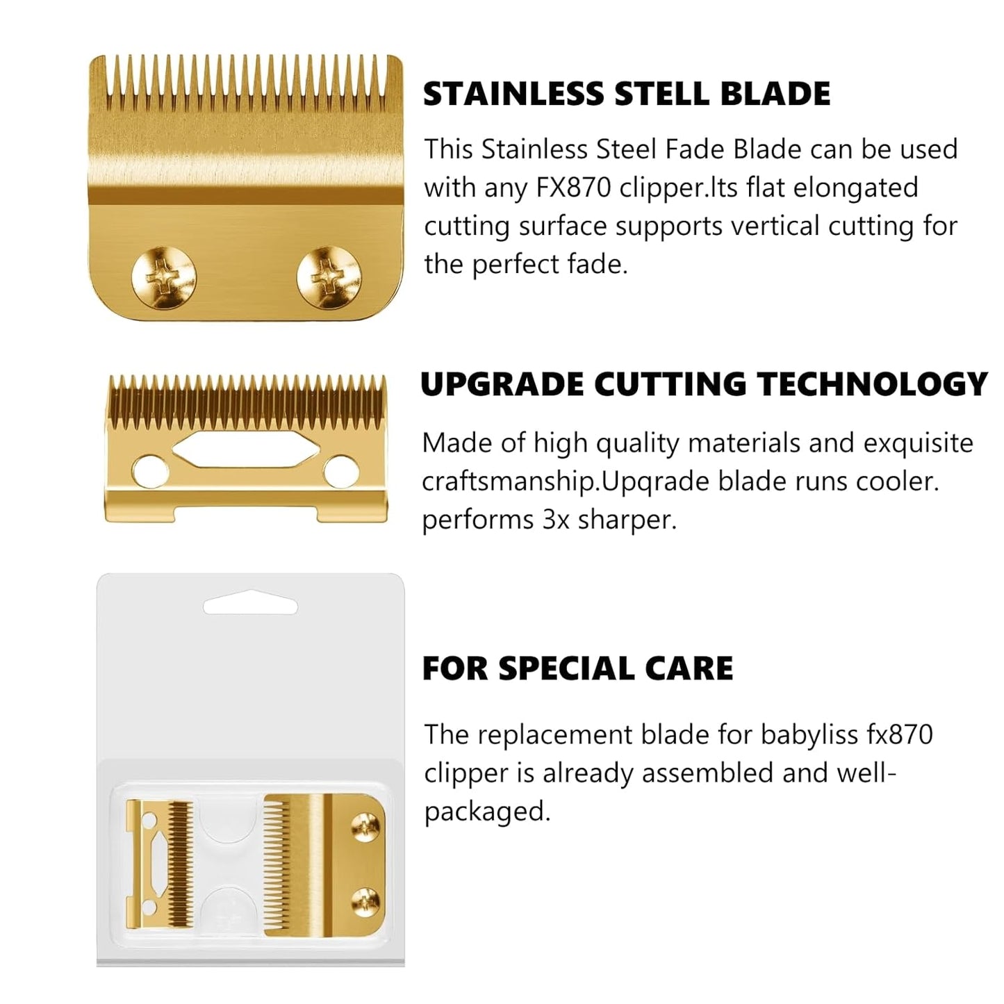 Replacement DLC Blade Compatible with BaBylissPRO FX870 Series and FX825 Outlining Hair LoPROFX Trimmers FX880, Gold