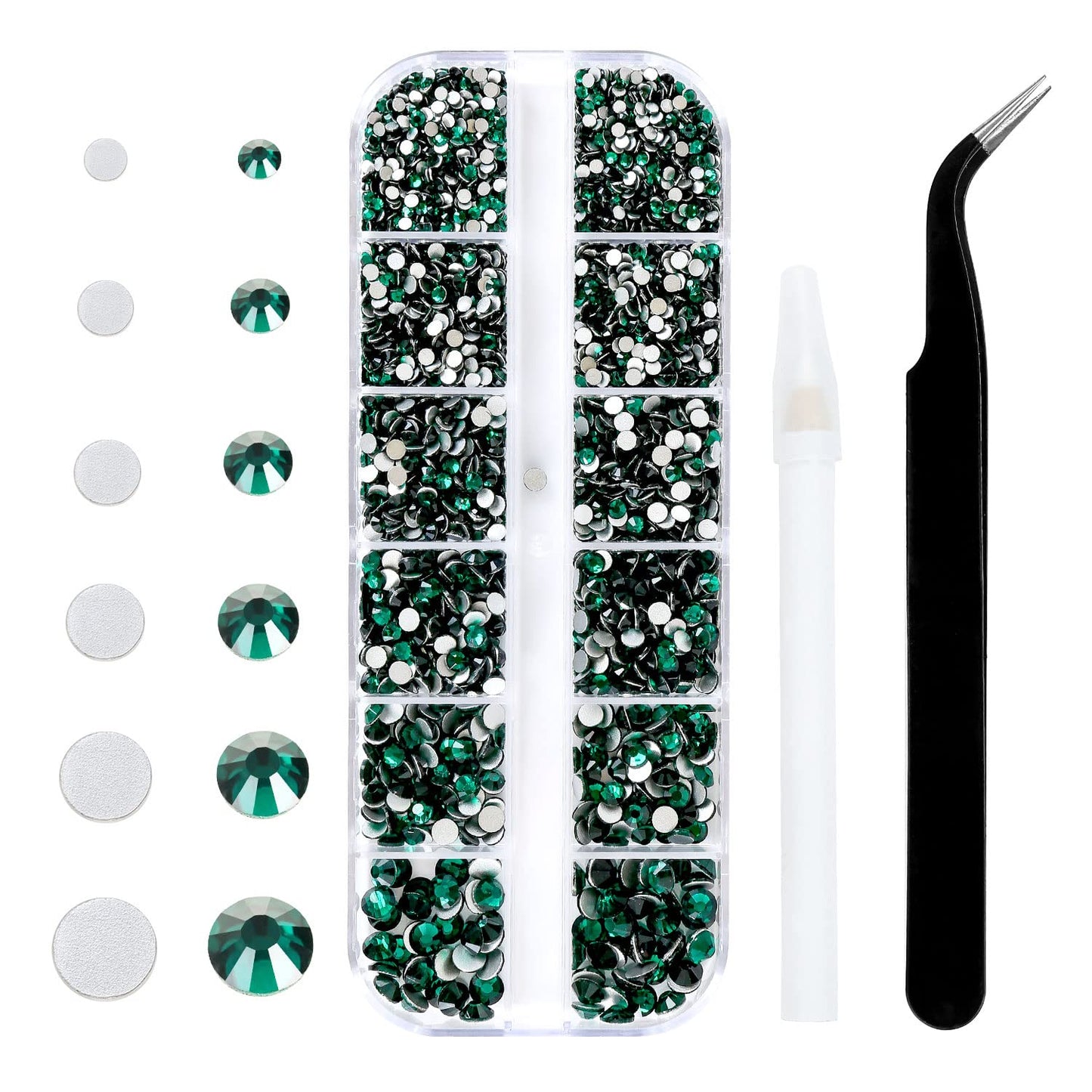 4240Pcs Flatback Green Rhinestones Glass Crystal Diamonds for Nail Art Face Makeup Sparkly Round with Tweezers and Picking Pen (SS6~SS20 Set)