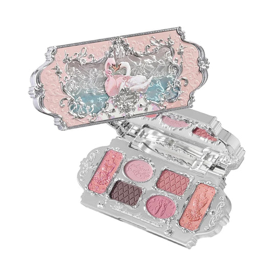 Flower Knows Swan Ballet Six-Color Makeup Palette,Eyeshadow,Blush,Highlighting & Contour All-in-One Face Makeup Palette with 4 Matte+2 Shimmer Pink Shades(03 Pink Swan,0.23 Oz)