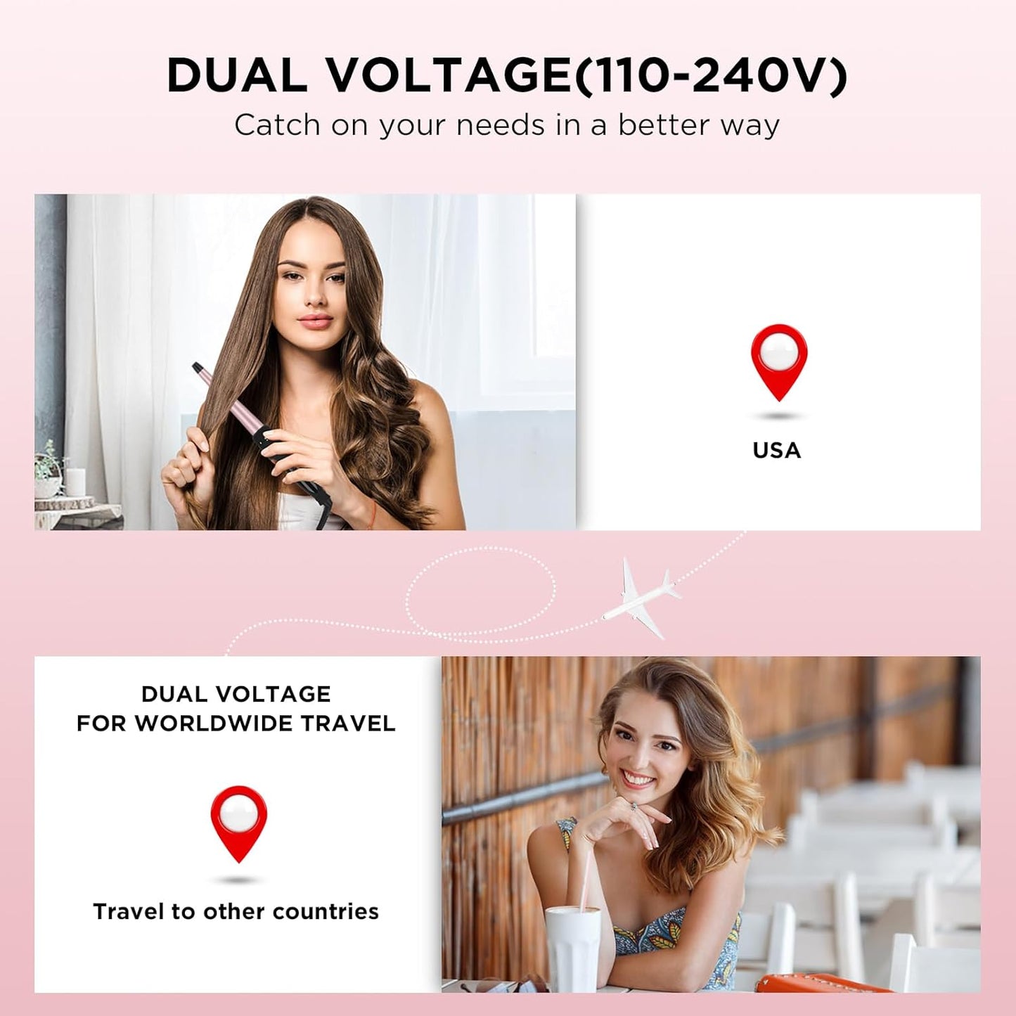 Curling Iron with Clamp PARWIN PRO BEAUTY 7 in 1 Curling Wand Set 0.5 to 1.5 Inch Interchangeable Barrels Adjustable Temp. Negative Ionic, Travel Dual Voltage 60mins Auto Shut Off, Rose Pink