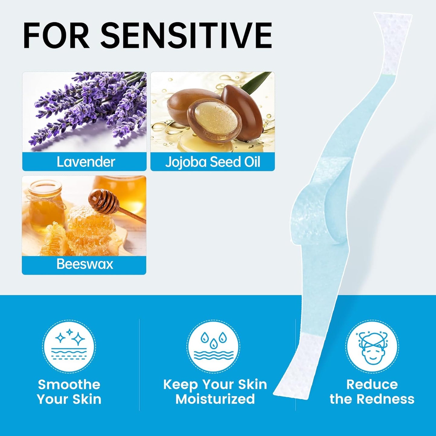 Beauty7 Men's Sensitive Eyebrow Wax Strips, Eyebrow Waxing Strips, 24 Strip with Pearl Powder Essential Oil, for Sensitive Skin