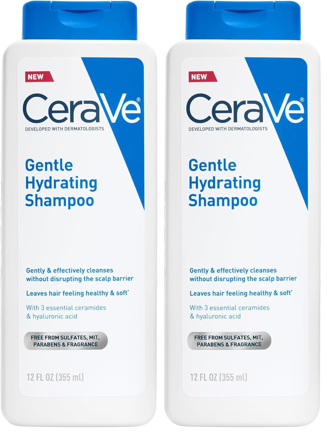 CeraVe Gentle Hydrating Shampoo, With Ceramides, Niacinamide & Hyaluronic Acid For Soft, Healthy Looking Hair & Scalp, Sulfate Free & Color Safe Shampoo, For All Hair Types, 12 Oz (Pack of 2)