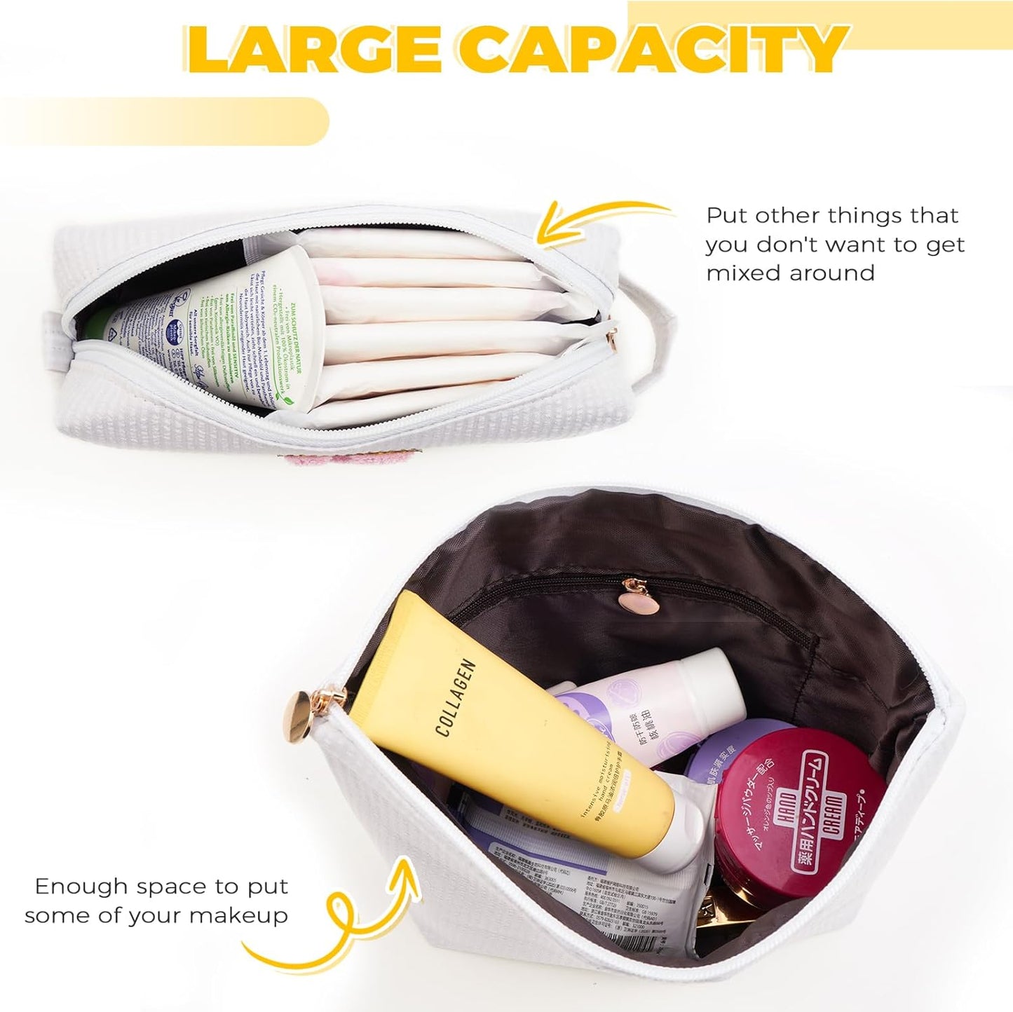 Personalized Makeup Bag for Women Girls - Fashion Cosmetic Bag Trendy Travel Toiletry Bag with Initials Letter - Teen Gifts - White,P