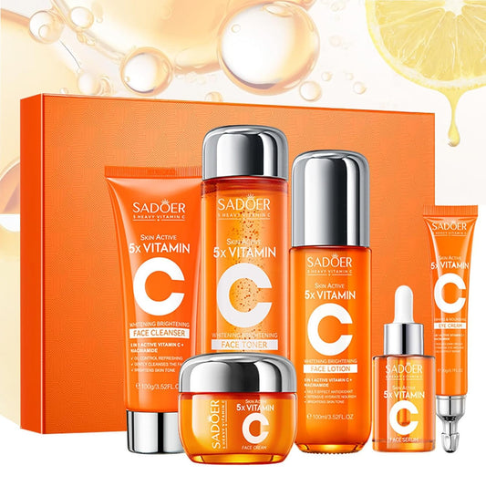 Vitamin C Skin Care Set With Cleanser, Toner, Face Serum, Face Cream, And Eye Cream, Face Lotion,Skin Care Products For Teenage Girls, Gentle Skin Cleaning & Care Travel Size Kit
