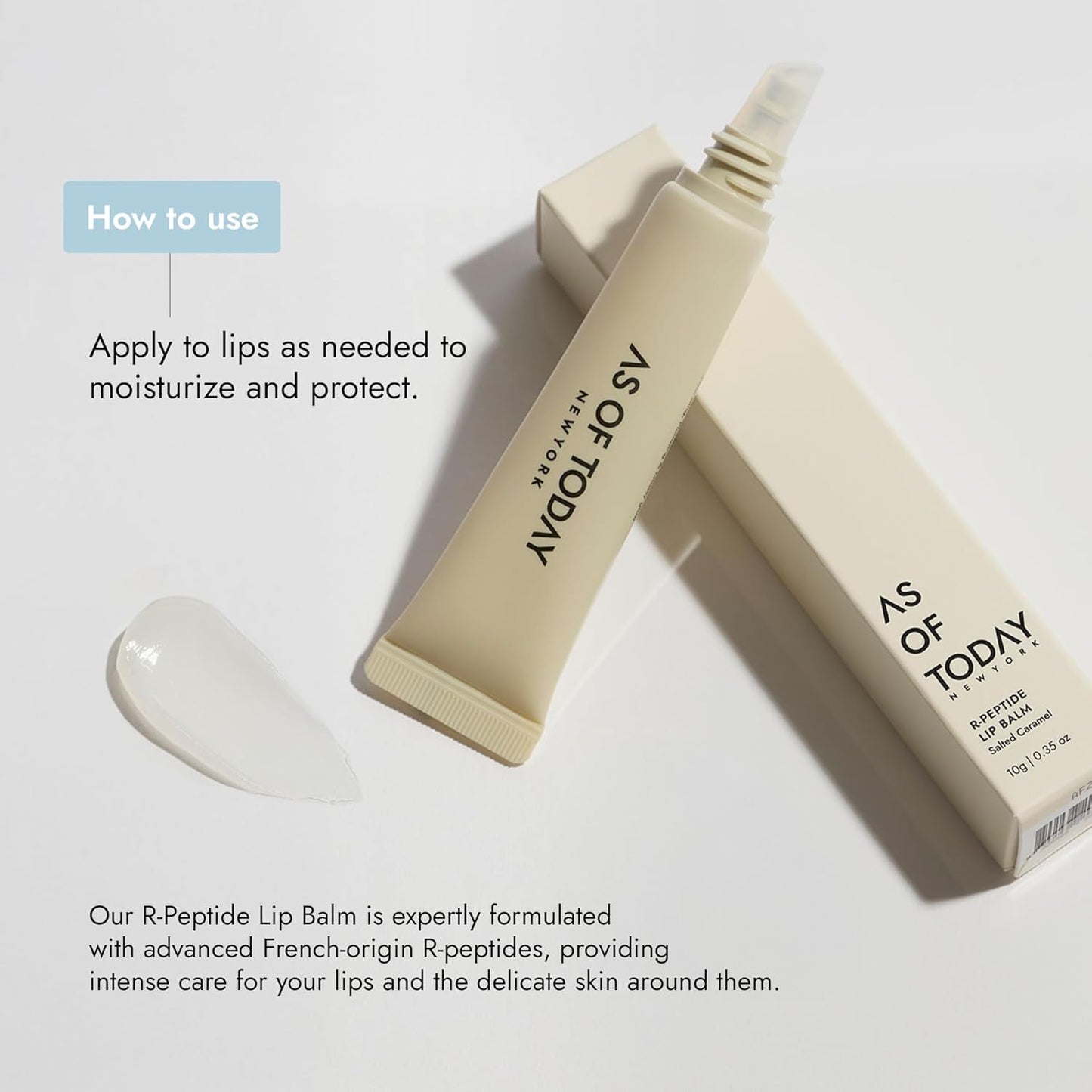 AS OF TODAY R Peptide Lip Balm | Salted Caramel Hydrating Lip Treatment | Hyaluronic Acid + Peptide Glossy Balm | Plumping Moisturizing for Dry Lips | Clean Beauty Formula | 0.35 oz Tube