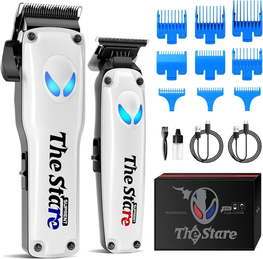 SUPRENT Hair Clippers for Men Professional – 7500 RPM Cordless Hair Cutting Kit, Electric Clippers and Trimmer Combo Set, Rechargeable Haircut Kit for Barber & Home Use (White)