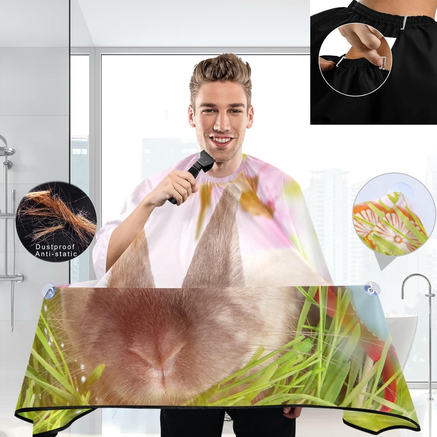 visesunny Barber Cape Funny Rabbit Easter Polyester Hair Cutting Salon Cape Apron Anti-Static Haircut Water-Resistant Shaving Cloth Beard Shaving Bib Hairdressing Cape