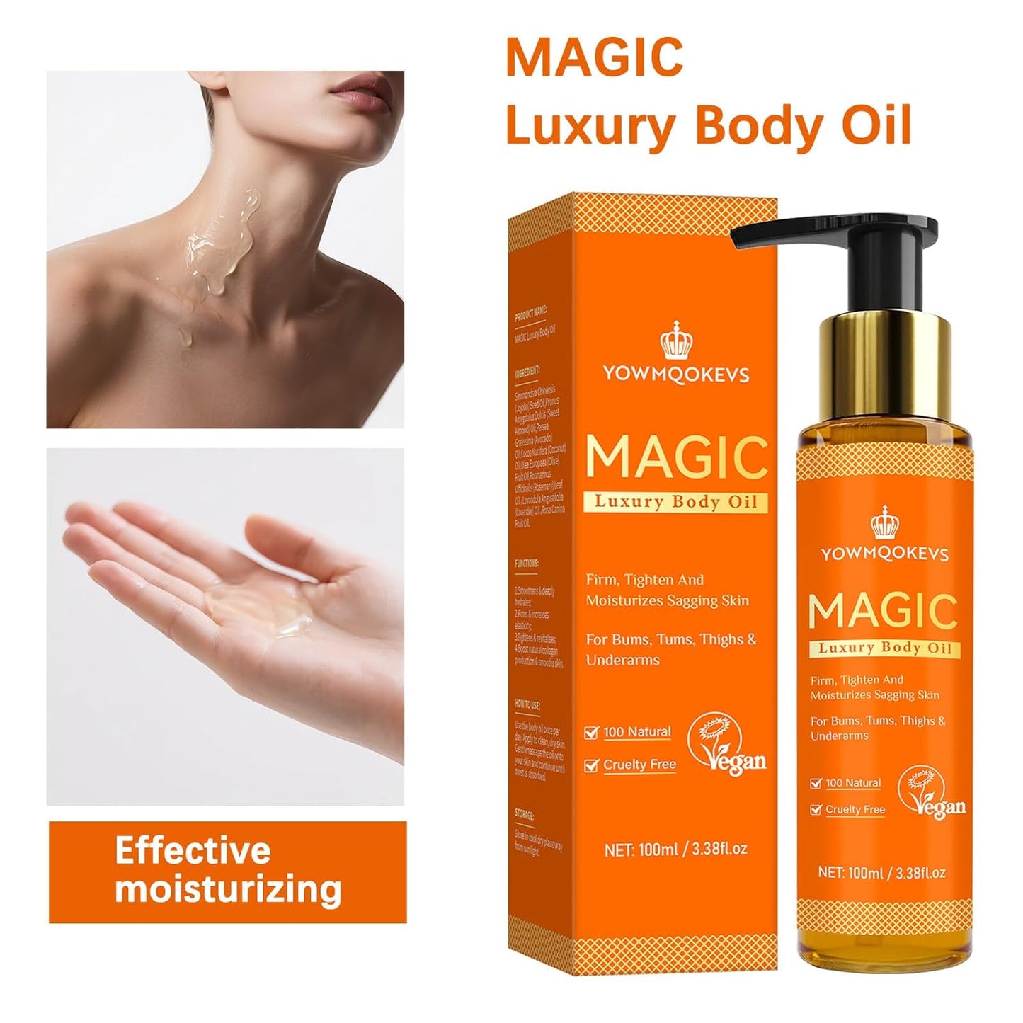Magic Body Firming Oil, Premium Skin Tightening & Hydrating Body Oil for Women – Fast-Absorbing with Jojoba Oil, Vitamin E & Aloe Vera, Non-Greasy Full Body Moisturizer for Dry Skin