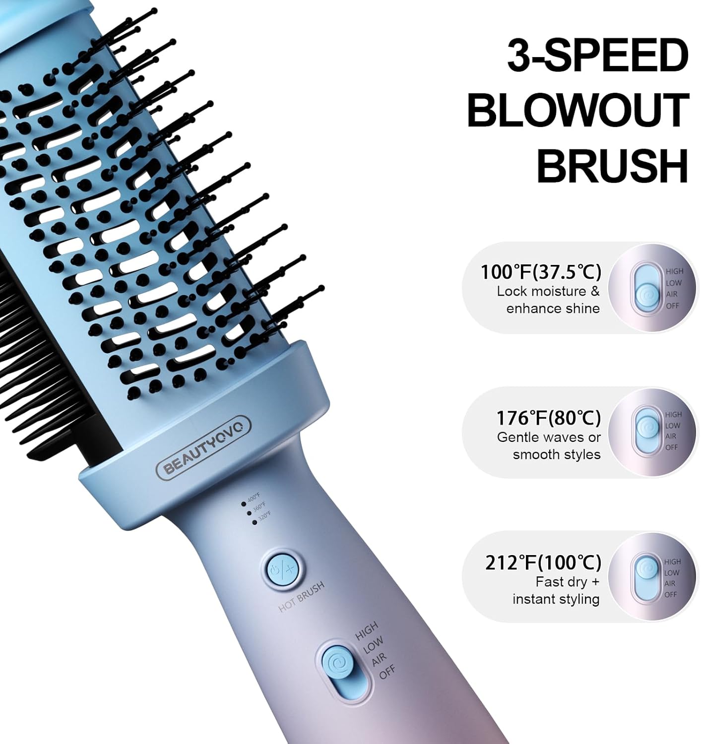 BEAUTYOVO 2-in-1 Blow Dryer Brush & Hair Straightener, 850W Ionic Ceramic Hair Dryer Brush with 3 Heat Settings, Frizz Control for Curly/Thick Hair, Portable Styling Tool for Travel & Home Use