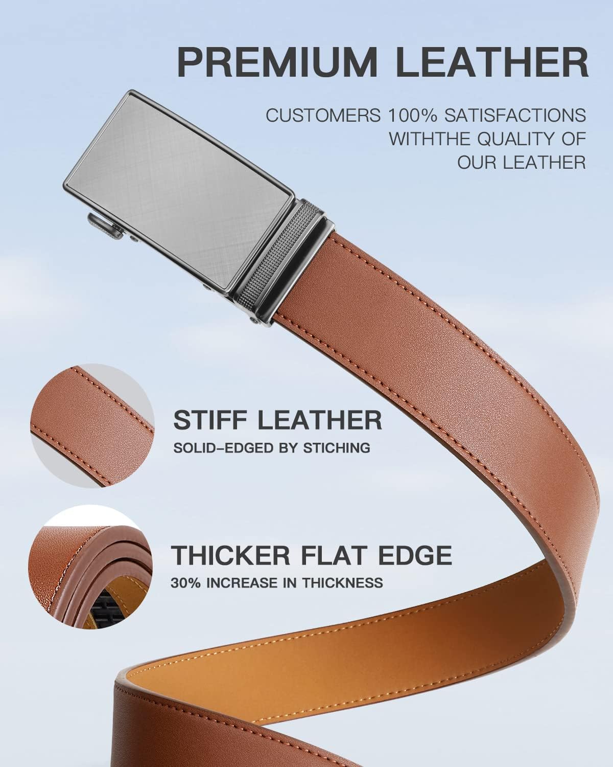 Zitahli Belt Men, Ratchet Belt Dress with 1 3/8" Premium Leather,Slide Belt with Easier Adjustable Automatic Buckle