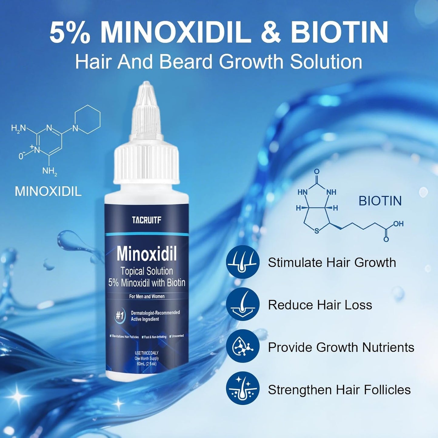 6 Packs, 5% Minoxidil with Biotin, Hair Growth Treatment, Minoxidil Hair and Beard Growth Oil, Minoxidil for Men and Women, Supports Thicker and Fuller Hair & Beard (12 fl oz, 6 Month Supply)