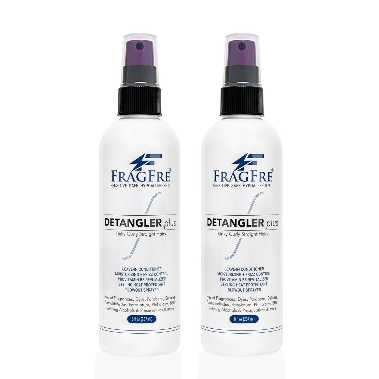 Detangler plus Styling Hair Spray 8 oz (2-Pack Gift Set) - Heat Protectant and Blowout Spray - Leave in Conditioner for Sensitive Skin - Fragrance Free Hypoallergenic Unscented