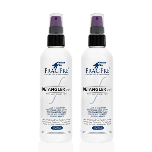 Detangler plus Styling Hair Spray 8 oz (2-Pack Gift Set) - Heat Protectant and Blowout Spray - Leave in Conditioner for Sensitive Skin - Fragrance Free Hypoallergenic Unscented