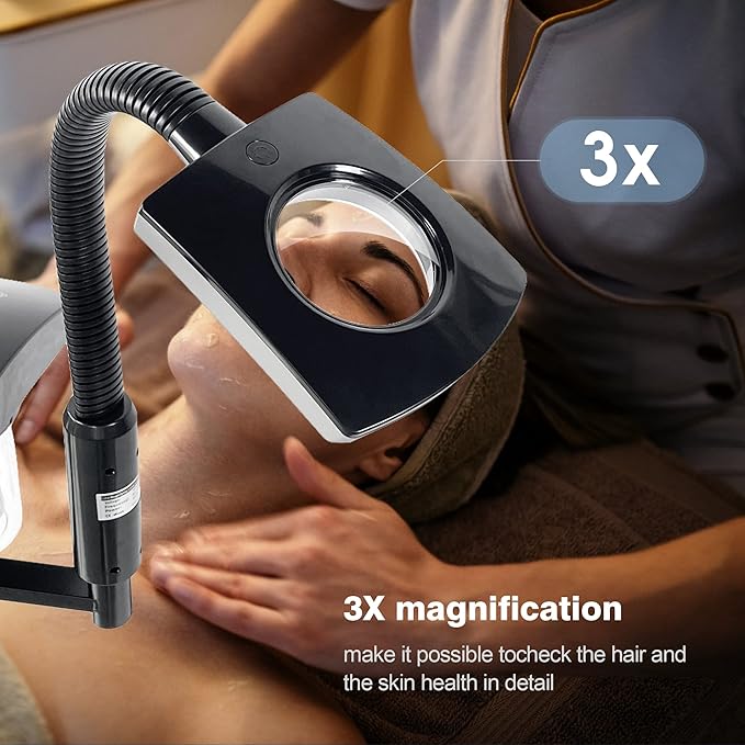 KINGSTEAM Professional Facial Steamer, 2 in 1 Ozone Facial Steamer on Wheels with 3X Magnifying Lamp, Hot Mist Steam Machine with Time Preset Function for Face Spa, Home, Aromatherapy and Skin Clinic