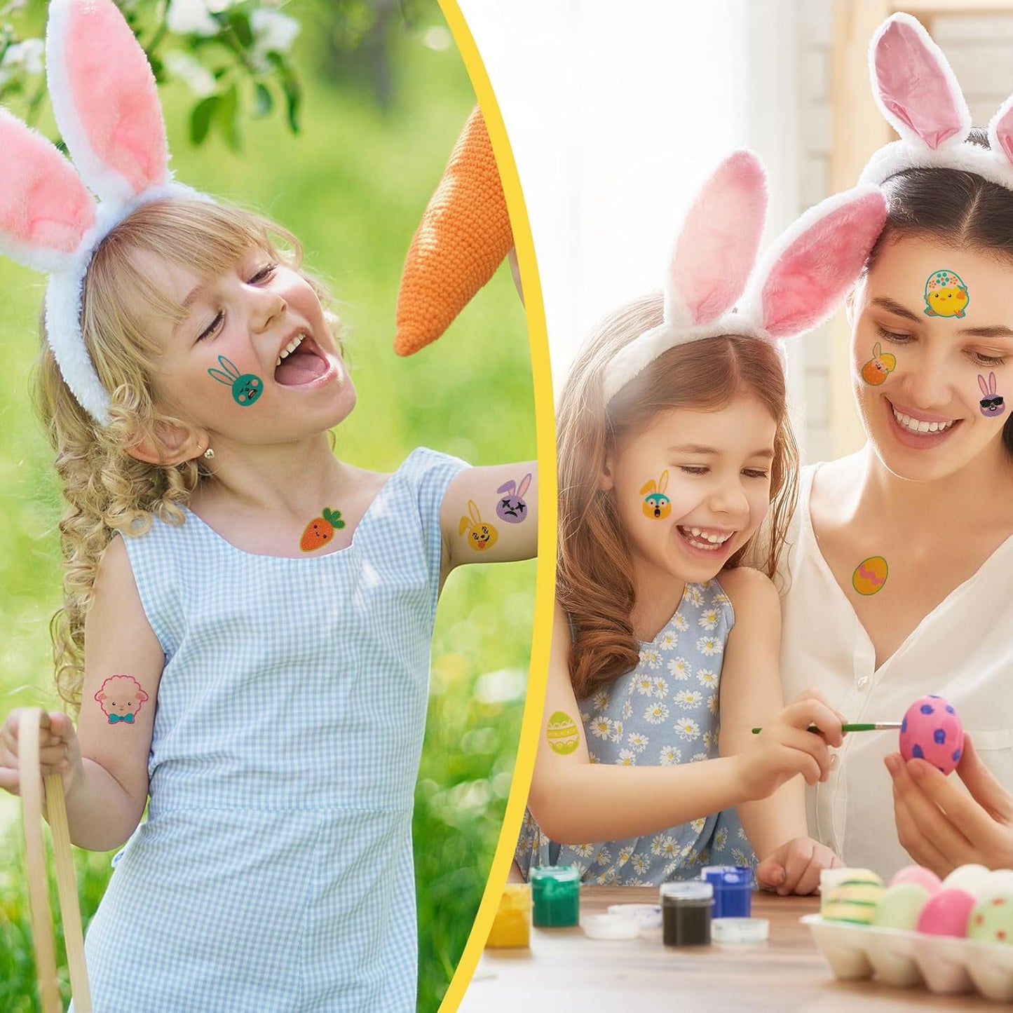 Nosiny 240 Pcs Easter Glitter Temporary Tattoos Happy Bunny Egg Chick Carrot Apparel Accessories Easter Glitter Tattoo Stickers with Expression for Kids Women Men Face Body Easter Party Favor Supplies