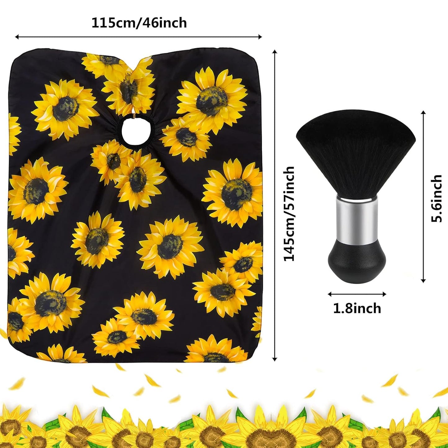 FEBSNOW Barber Cape Waterproof Professional Hair Cutting Cape Neck Duster Brush for Haircut Black Sunflower Salon Beard Hairdressing Kits 46.8 × 56 Inches
