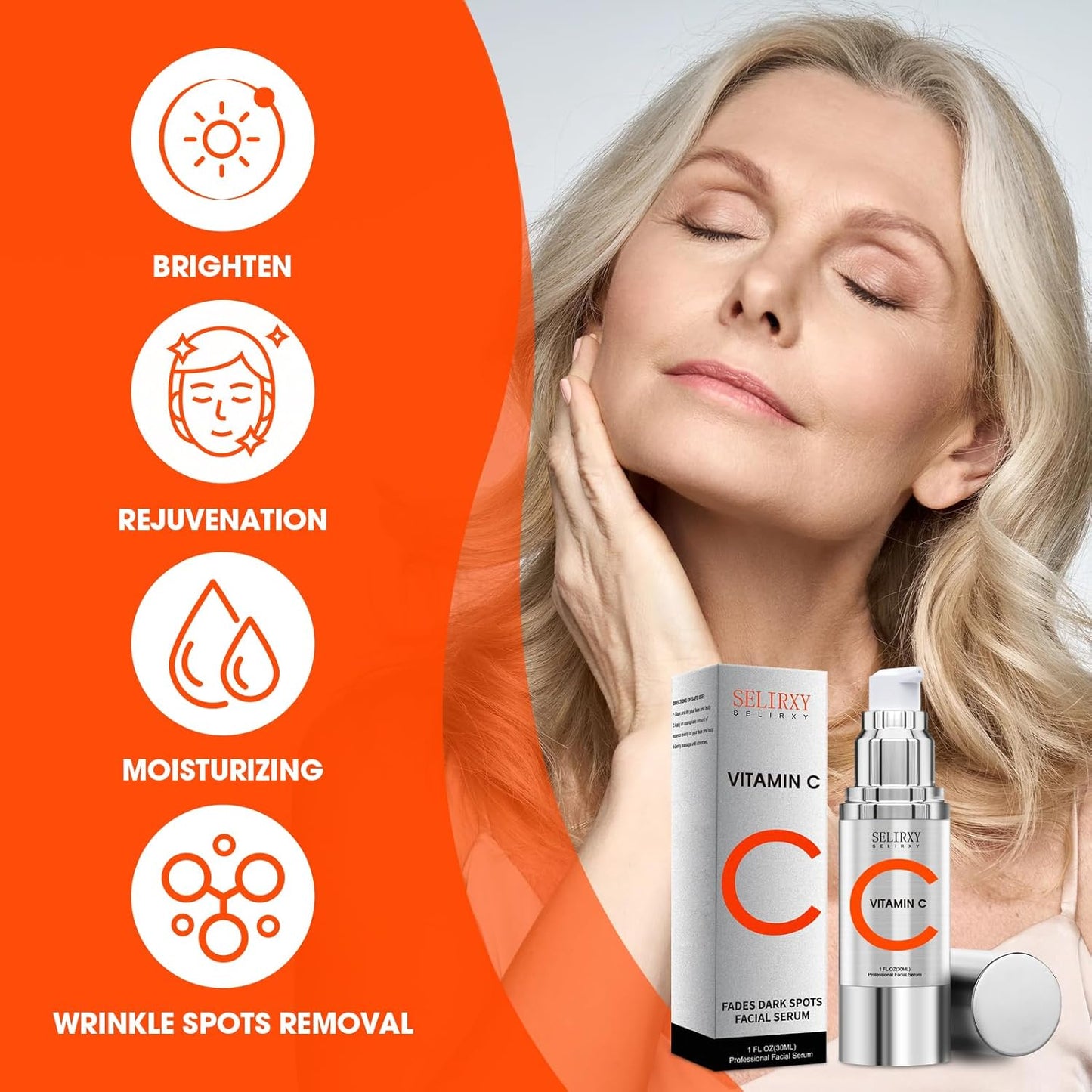 Super Vitamin C Serum for Women over 70, All-In-One Total Package Face Serum for Mature Skin, Hydrating, Lifting, Anti-Aging Reduce Wrinkles Age Spots