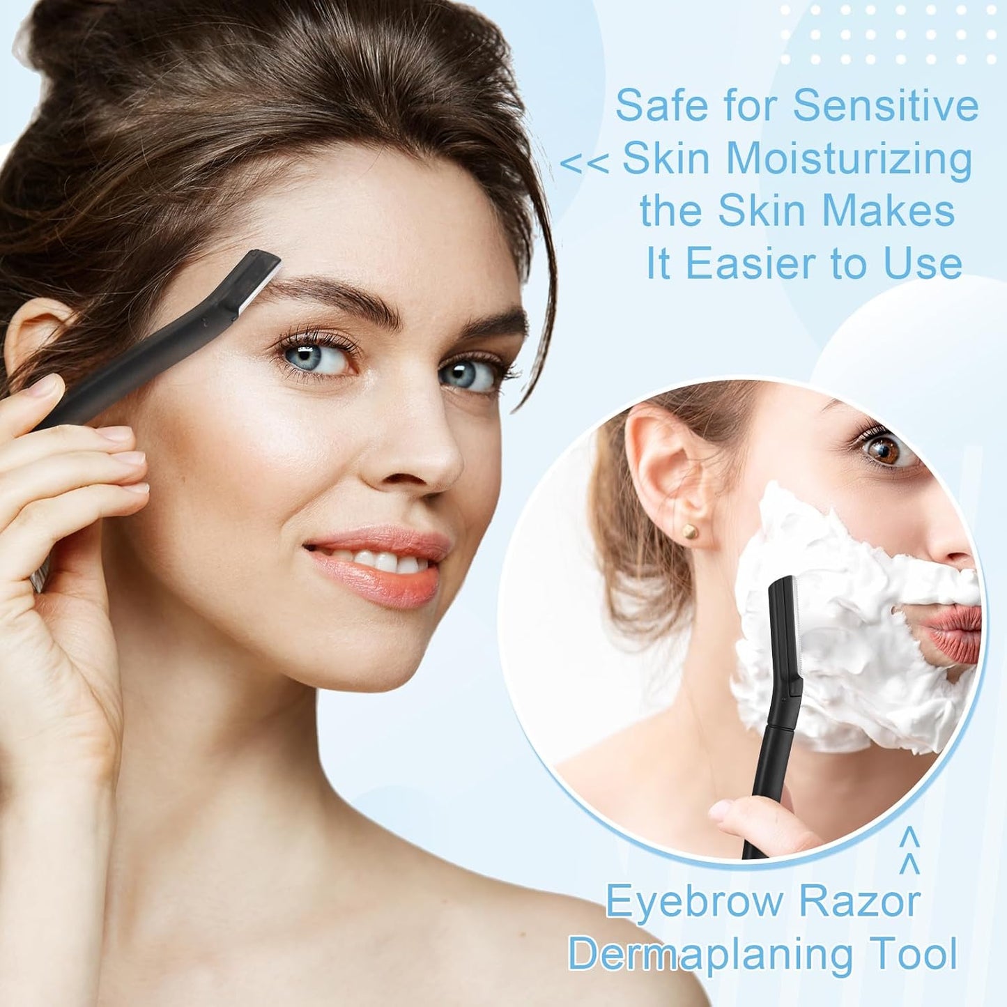 16 Count Dermaplane Razor for Women Face, Professional Facial & Eyebrow Hair Remover, Gentle Face Razors Skin Exfoliation with Precision Blades, Black