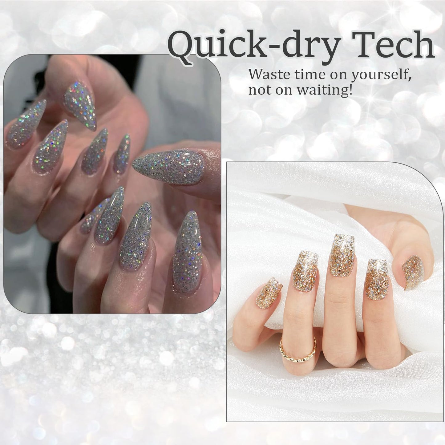 AZUREBEAUTY Nail Polish Set, 4 Colors Dazzling Gold Silver Pink Quick Dry Natural Nail with Top Coat,Professional for Nail Art DIY Manicure and Pedicure at Home