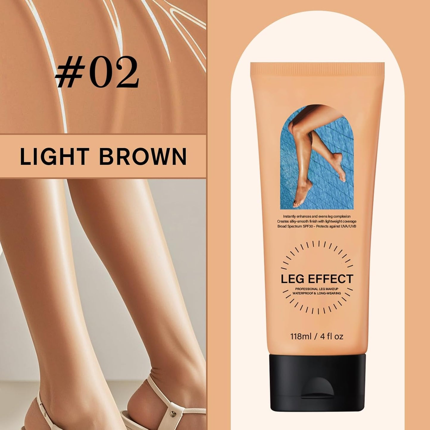 Leg Makeup Waterproof with Brush, No Transfer Body Makeup for Legs Full Coverage Waterproof Concealer, Scar & Tattoo Cover Up for All Skin Tones, Long Lasting Makeup (#02)