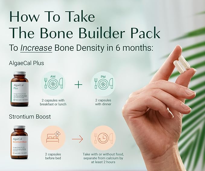 AlgaeCal - Bone Builder Pack for Bone Density Increase, Clinically Supported Plant Based Calcium Supplement & Strontium, Vitamins K2 (100mg), D3 (1600 IU), Magnesium & 16 nutrients for Bone Health